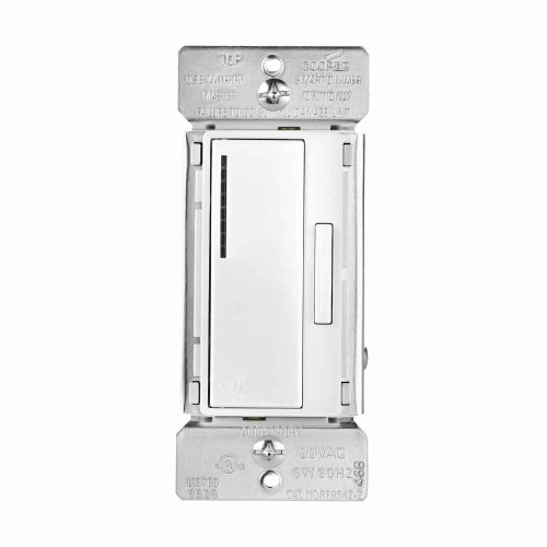 Eaton RF9542-ZDW Z-Wave dimmer, 7-step LED light level display, Flush, 120V, Wire lead, Push pad, Maintained, White, Fan, LED, INC, CFL, ELV, MLV, FLR, Halogen, Single-pole, Three-way, Single-phase, Multi-location, Polycarbonate