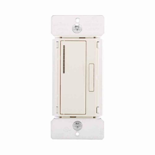 Eaton RF9542DLA Z-Wave dimmer, 7-step LED light level display, Flush, 120V, Wire lead, Push pad, Maintained, Light Almond, Fan, LED, INC, CFL, ELV, MLV, FLR, Halogen, Single-pole, Three-way, Single-phase, Multi-location, Polycarbonate