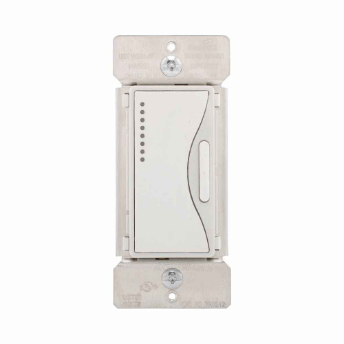 Eaton RF9542WS Z-Wave dimmer, 7-step LED light level display, Flush, 120V, Wire lead, Push pad, Maintained, White Satin, Fan, LED, INC, CFL, ELV, MLV, FLR, Halogen, Single-pole, Three-way, Single-phase, Multi-location, Polycarbonate