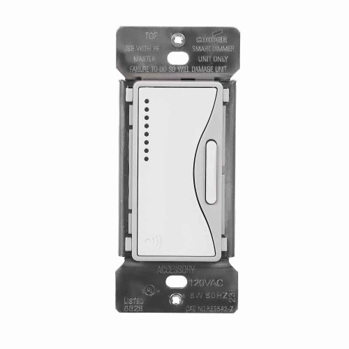 Eaton RF9642-ZWS Z-Wave plus accessory dimmer, 7-step LED light level display, Flush, 120V, Wire lead, Push pad, Maintained, White satin, LED, INC, CFL, ELV, MLV, FLR, Halogen, Single-pole, Three-way, Single-phase, Multi-location, Polycarbonate