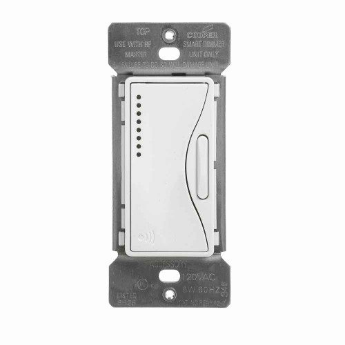 Eaton RF9542-ZAW Z-Wave dimmer, 7-step LED light level display, Flush, 120V, Wire lead, Push pad, Maintained, Alpine White, Fan, LED, INC, CFL, ELV, MLV, FLR, Halogen, Single-pole, Three-way, Single-phase, Polycarbonate, Multi-location
