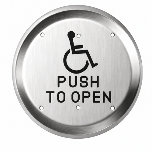 RCI 950 Series Round Push Plate with Handicap Symbol - Momentary Switch in Satin Stainless Steel