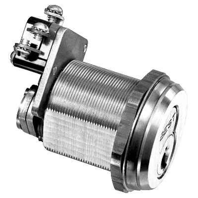 BEST 1W7B2 Electric High Security Key Switch Lock with SPDT Single Switch - front and side view showing threaded barrel, cam assembly, and key cylinder