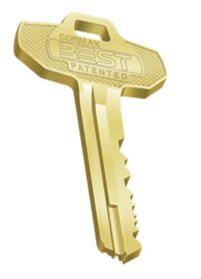 BEST CORMAX 1AM Series Standard Shape Blank Key – brass, 1A standard bow, CORMAX PATENTED stamp on bow