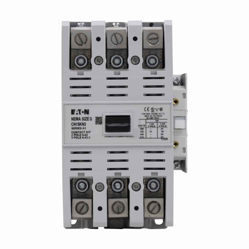 Eaton CN15KN3A Freedom NEMA motor control contactor, NEMA Freedom Series Non-Reversing contactor, 25 hp at 208V, 30 hp at 240V, 50 hp at 480,600V maximum horsepower, 120V/60 Hz or 110V/50 Hz coil voltage, 90A, Three-pole, Size 3