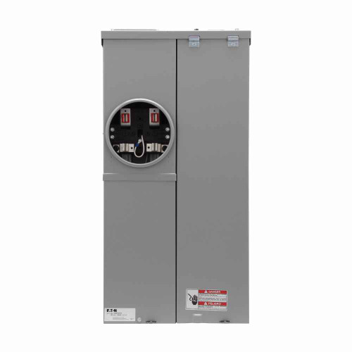Eaton CMBB150BTS Eaton’s CMBB Residential Meter Breaker Type CH Non-EUSERC, Meter mains,150A, 120/240V, Ring, 22 kAIC, Surface mounting, Box size A, Aluminum bus, Overhead/underground feed, Four-jaws, 1 socket, #6-250 kcmil line, #6-250 kcmil ground