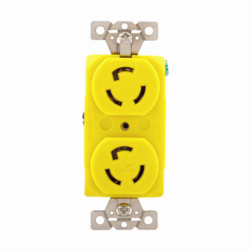 Eaton CR4700 corrosion resistant locking receptacle, #14-10 AWG, 15A, Industrial, 125V, Side wiring, Yellow, Duplex, Corrosion resistant, L5-15, Two-pole, Three-wire, Thermoplastic