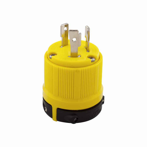 Eaton CRL630P corrosion resistant locking plug, #14-10 AWG, 30A, Industrial, 250V, Back wiring, Yellow, Safety grip, Corrosion resistant, L6-30, Two-pole, Three-wire, Thermoplastic, 0.38 to 1 in