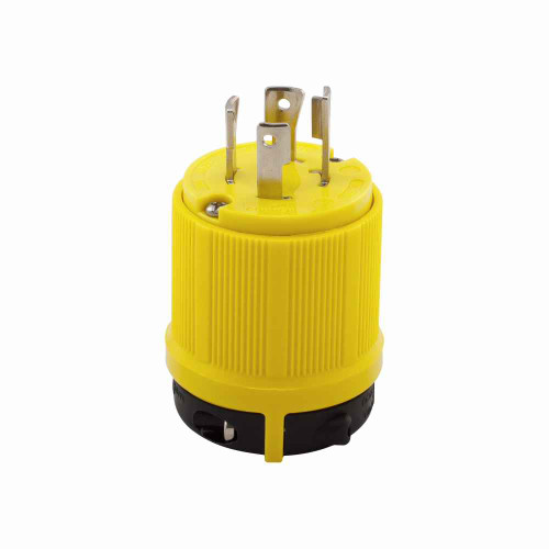 Eaton CRL1520P corrosion resistant locking plug, #14-10 AWG, 20A, Industrial, 250V, Back wiring, Yellow, Safety grip, Corrosion resistant, L15-20, Three-pole, Four-wire, Thermoplastic, 0.38 to 1 in