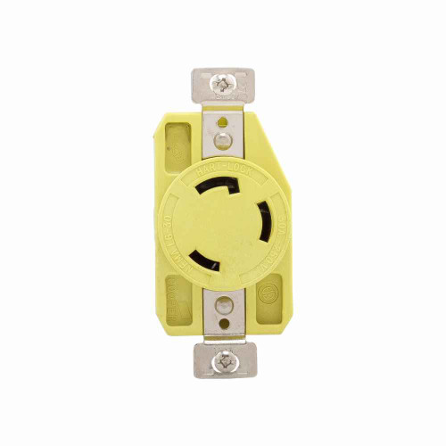 Eaton CRL630R corrosion resistant locking receptacle, #14-10 AWG, 30A, Industrial, 250V, Back and side wiring, Yellow, Single, Corrosion resistant, L6-30, Two-pole, Three-wire, Thermoplastic
