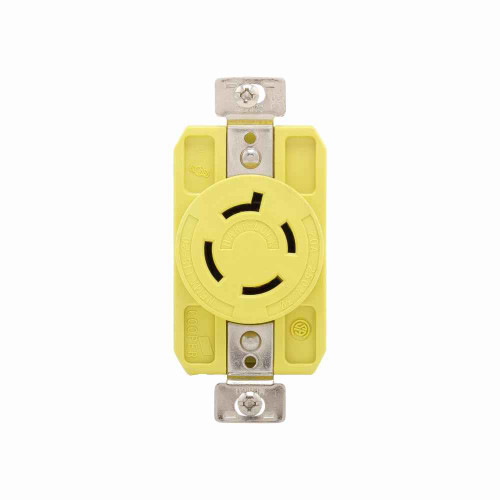 Eaton CRL1520R corrosion resistant locking receptacle, #14-10 AWG, 20A, Industrial, 250V, Back and side wiring, Yellow, Single, Corrosion resistant, L15-20, Three-pole, Four-wire, Thermoplastic