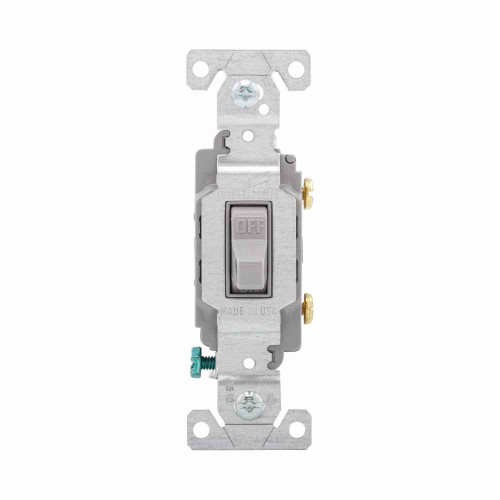 Eaton CS120GY commercial grade toggle switch, #14-10 AWG, 20A, Commercial, Flush, 120/277V, Side wire, Screw, Gray, Load type: Motor Control, Fan, LED, Incandescent, ELV, MLV, CFL, Flourescent, Halogen, Single-Pole, Single-Pole, Brass, PVC