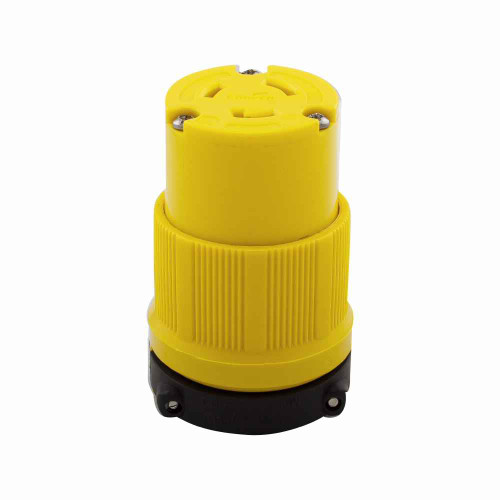 Eaton CRL520C corrosion resistant locking connector , #14-10 AWG, 20A, Industrial, 125V, Back wiring, Yellow, Safety grip, Corrosion resistant, L5-20, Two-pole, Three-wire, Santoprene thermoplastic elastomeric, 0.38 to 1 in