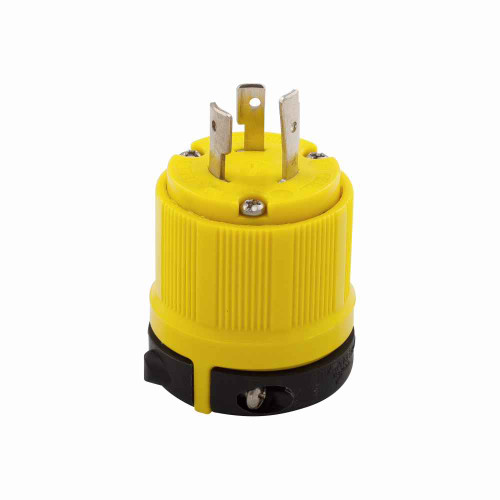 Eaton CRL520P corrosion resistant locking plug, #14-10 AWG, 20A, Industrial, 125V, Back wiring, Yellow, Safety grip, Corrosion resistant, L5-20, Two-pole, Three-wire, Thermoplastic, 0.38 to 1 in
