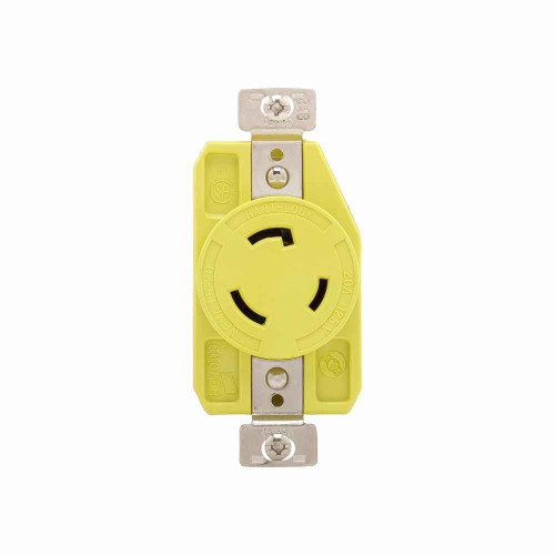Eaton CRL520R corrosion resistant locking receptacle, #14-10 AWG, 20A, Industrial, 125V, Back and side wiring, Yellow, Single, Corrosion resistant, L5-20, Two-pole, Three-wire, Thermoplastic
