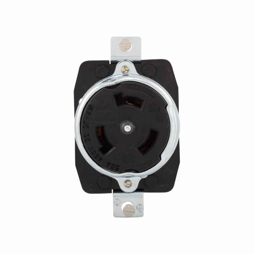 Eaton CS8169 locking receptacle, #10-6 AWG, 50A, Industrial, 480V, Back wiring, Black, Single, Non-NEMA, Three-pole, Four-wire, Nylon, California standard