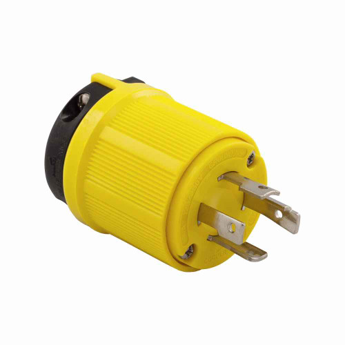Eaton CRL1430P corrosion resistant locking plug, #14-10 AWG, 30A, Industrial, 125/250V, Back wiring, Yellow, Safety grip, Corrosion resistant, L14-30, Three-pole, Four-wire, Thermoplastic, 0.63 to 1.16 in