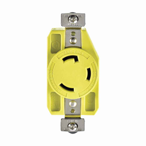 Eaton CRL530R corrosion resistant locking receptacle, #14-10 AWG, 30A, Industrial, 125V, Back and side wiring, Yellow, Single, Corrosion resistant, L5-30, Two-pole, Three-wire, Thermoplastic