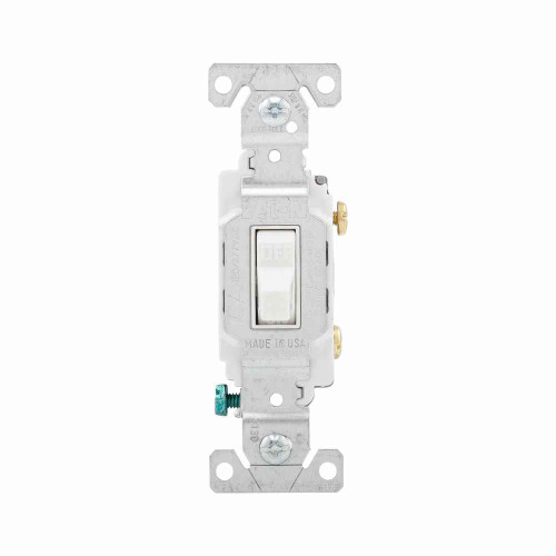 Eaton CS115W commercial grade toggle switch, #14-10 AWG, 15A, Commercial, Flush, 120/277V, Side wire, Screw, White, Load type: Motor Control, Fan, LED, Incandescent, ELV, MLV, CFL, Flourescent, Halogen, Single-Pole, Single-Pole, Brass, PVC
