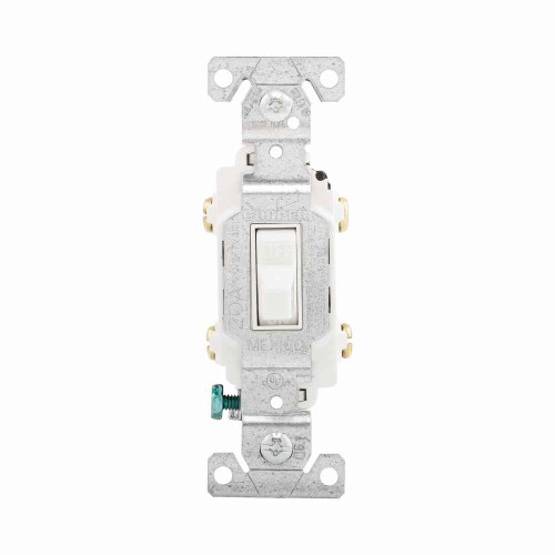 Eaton CSB220W commercial grade toggle switch, #14-10 AWG, 20A, Commercial, Flush, 120/277V, Back and side, Screw, White, Load type: Motor Control, Fan, LED, Incandescent, ELV, MLV, CFL, Flourescent, Halogen, Double-Pole, Dual-pole, Brass, PVC Eaton CSB220W commercial grade toggle switch, #14-10 AWG, 20A, Commercial, Flush, 120/277V, Back and side, Screw, White, Load type: Motor Control, Fan, LED, Incandescent, ELV, MLV, CFL, Flourescent, Halogen, Double-Pole, Dual-pole, Brass, PVC