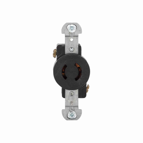 Eaton CWL220R safety grip locking receptacle, #14-10 AWG, 20A, Industrial, 250V, Back and side wiring, Black, Single, L2-20, Two-pole, Two-wire, Glass-filled nylon, -40° to 105°C