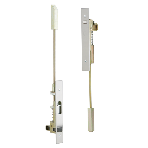 Ives FB51P Constant Latching Flush Bolt Pair for Metal Doors, 12" Rod, 630 Satin Stainless Steel - top and bottom bolts shown with rods extended