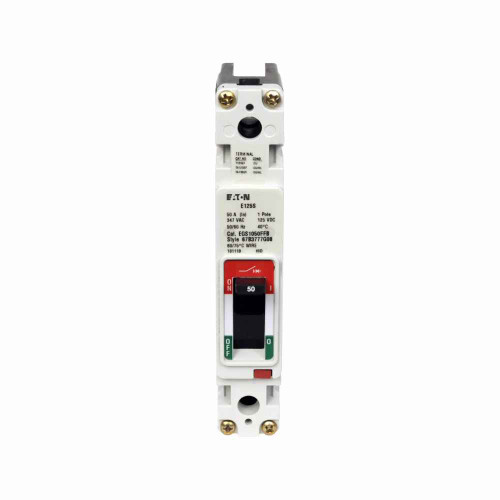 Eaton EGB1060FFB Series G molded case circuit breaker, EG-frame, EG, Complete breaker, Fixed thermal, fixed magnetic trip type, Single-pole, 60A, 600Y/347 Vac, 25 kAIC at 240 Vac, 18 kAIC at 480 Vac, Bolt-on, 50/60 Hz
