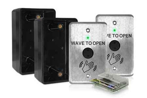 BEA BEA 10MS51W-SKIT - Touchless Single Gang Battery-Powered Actuator Kit, (2) 10MS51W-S "Wave To Open" Hand Logo Faceplates with Surface-Mount Boxes and (1) 900 MHz Receiver Module 10MS51W-SKIT