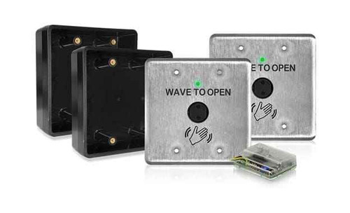 BEA BEA 10MS51W-DKIT - Touchless Double Gang Battery-Powered Actuator Kit, (2) 10MS51W-D "Wave To Open" Hand Logo Faceplates with Surface-Mount Boxes and (1) 900 MHz Receiver Module 10MS51W-DKIT