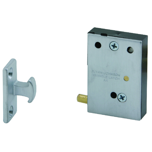 Ives CL11 Invisible Cabinet Latch with Push-to-Open Operation in 626 Satin Chrome finish, showing latch body and strike plate