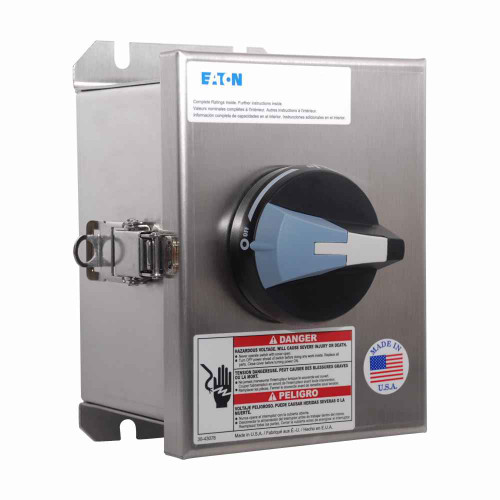 Eaton ER54025UW enclosed rotary disconnect switch, 25 A, NEMA 4X, Stainless steel, Max HP:7.5, 7.5, 15, 20 hp (@208,240,480,600 V), Four-pole, Product category: enclosed rotary non-fusible, R-Series, 600 V