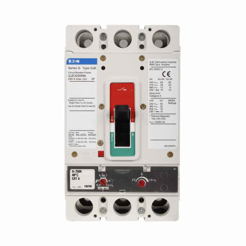 Eaton GJE316032M Series G electronic molded case circuit breaker, JG-frame, GJ, Digitrip 310 RMS, Electronic LSI trip, Three-pole, 160A, 600 Vac, 25 kAIC at 415/480 Vac, Line and load end caps, Metric