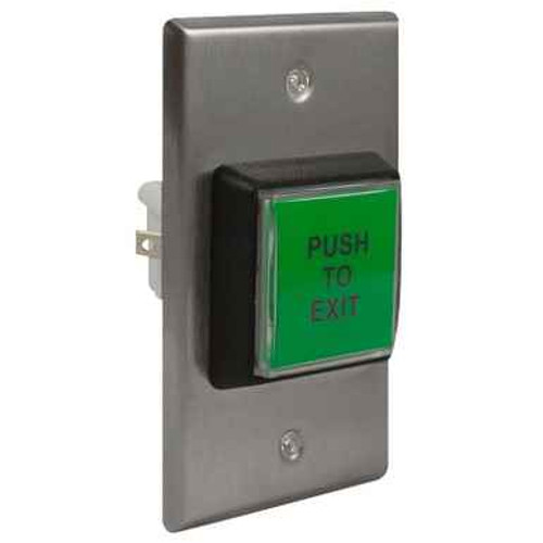 BEA BEA 10ACPBSS1 - Access Control Push Button, 2" by 4" Illuminated Green Button "Push to Exit", Momentary Switch, No Delay, 10 AMP at 125/250 V AC 10ACPBSS1