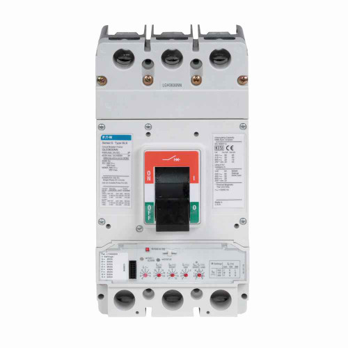 Eaton GLS3500FAM Series G molded case circuit breaker, LG-frame, GL, Fixed thermal, adjustable magnetic trip, Three-pole, 500A, 600 Vac, 85 kAIC at 240 Vac, 45 kAIC at 415 Vac, 50 kAIC at 480 Vac, 25 kAIC at 600 Vac, Line and load end caps, Metric