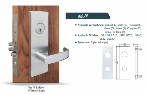 TownSteel MSE-W Series Entry/Office Function - Heavy Duty Wide Escutcheon Mortise Lock, Single Cylinder