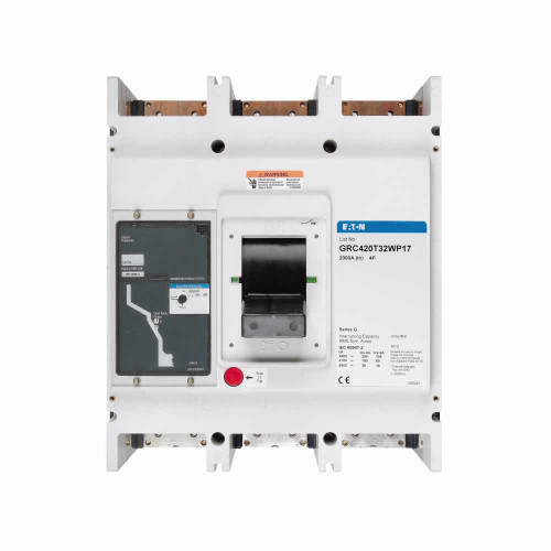 Eaton GRC425T33PWP40 Series G electronic molded case circuit breaker, RG-frame, GR, Digitrip 310 RMS, Electronic LS trip, Four-pole, 2500A, 600 Vac, 100 kAIC at 415 Vac, No term., 100% protected neut. pole, 1250, 1600, 2000, 2500A adjustable rating p