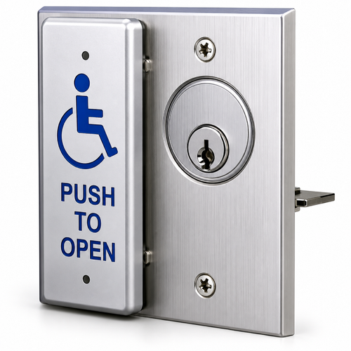 BEA 10COMBOPLATE Jamb Push Plate and Maintained Keyswitch Double Gang Access Control Switch Plate