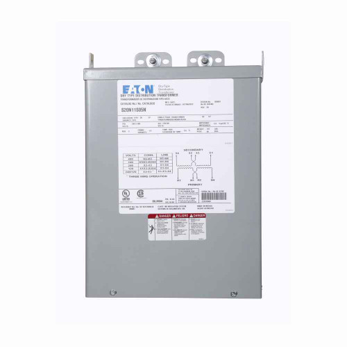 Eaton S48G11B05CUS6 General purpose encapsulated transformer, EP, copper, NEMA 3R, 177, 60 Hz, single-phase, 480 V, 120/240 V, 2 at -5% FCBN, 80 °C rise, 5 KVA, indoor-outdoor, 2D