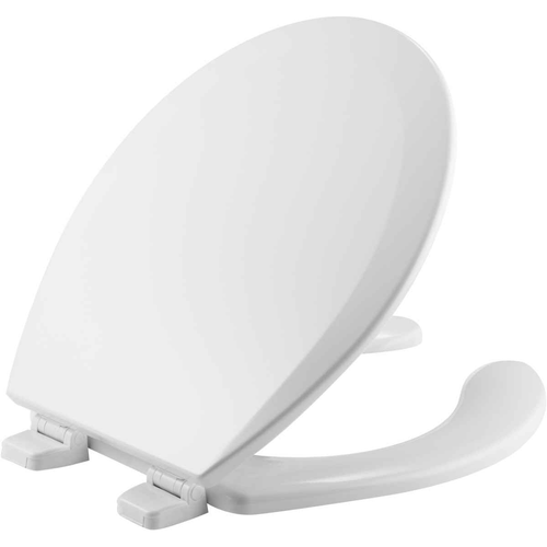 Bemis 550TTT Round Open Front with Cover Enameled Wood Toilet Seat with Top-Tite STA-TITE Seat Fastening System and Precision Seat Fit Hinge