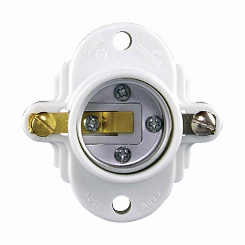 Eaton S752W-SP lampholder, Keyless cleat socket, #14-10 AWG, Medium base, White, Thermoset, 250V, 660W, Front wiring 750588