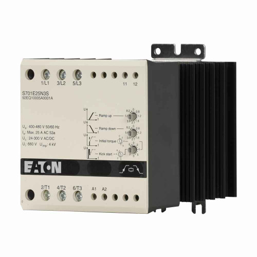 Eaton S701E25N3S Mini soft starter, With DC injection brake, 25A, 400-480V line voltage, 24-240 Vac/dc control voltage, 11 kW