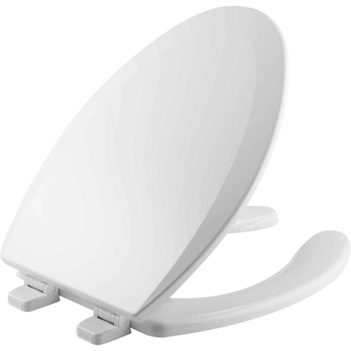 Bemis 1550TTT Elongated Enameled Wood Open Front with Cover Toilet Seat with Top-Tite STA-TITE Seat Fastening System and Precision Seat Fit