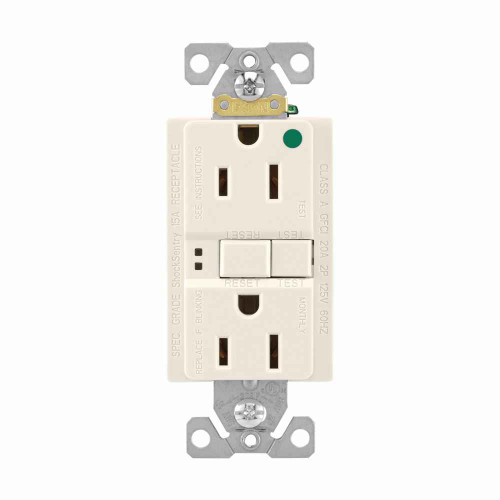 Eaton SGFH15FLA hospital grade GFCI receptacle,NAFTA compliant,Self-test,#14 - 10 AWG,15A,Residential,Commercial,Flush,125 V,GFCI,Back and side wire,Light almond,Brass,Receptacle,Nylon,5-15R,Two-pole, three-wire, grounding Eaton SGFH15FLA hospital grade GFCI receptacle,NAFTA compliant,Self-test,#14 - 10 AWG,15A,Residential,Commercial,Flush,125 V,GFCI,Back and side wire,Light almond,Brass,Receptacle,Nylon,5-15R,Two-pole, three-wire, grounding