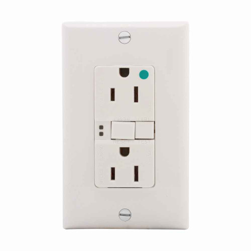 Eaton SGFH15FW hospital grade GFCI receptacle,NAFTA compliant,Self-test,#14 - 10 AWG,15A,Residential,Commercial,Flush,125 V,GFCI,Back and side wire,White,Brass,Receptacle,Nylon,5-15R,Two-pole, three-wire, grounding