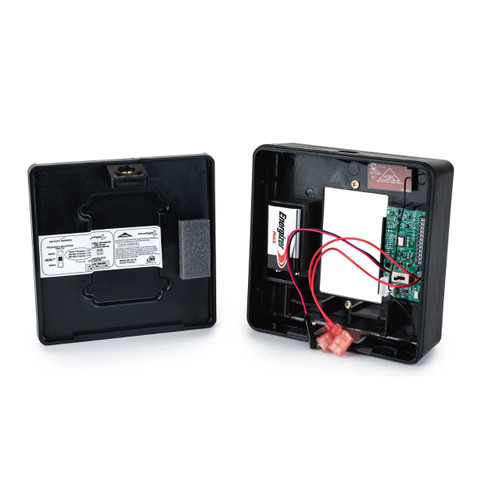 MS Sedco CP/TX ClearPath transmitter open housing showing PCB, Energizer battery, and wiring - interior view