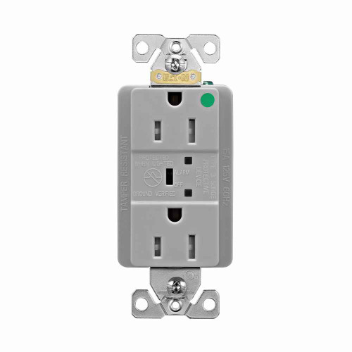 Eaton TR8262GY Arrow Hart extra heavy-duty hospital grade decorator duplex receptacle, #14-10 AWG, 15A, Healthcare, Flush, 125V, Back and side, Gray, Brass, Impact-resistant nylon face, PVC body, 5-15R, Duplex, Screw, Glass-filled nylon, Core pack Eaton TR8262GY Arrow Hart extra heavy-duty hospital grade decorator duplex receptacle, #14-10 AWG, 15A, Healthcare, Flush, 125V, Back and side, Gray, Brass, Impact-resistant nylon face, PVC body, 5-15R, Duplex, Screw, Glass-filled nylon, Core pack