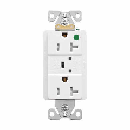 Eaton TR8362WS TVSS receptacle, HG, LED indicat and alarm, #14 - #10 AWG, 20A, Comm specif, Wall/flush mnt, Bk and sd wire, 840J, 2 recept, -40° to 60°C, Wht, Brs, Strght blade, Hi-impct resist thermpls/nylon, 5-15R, Dplx 756566 756566 Eaton TR8362WS TVSS receptacle, HG, LED indicat and alarm, #14 - #10 AWG, 20A, Comm specif, Wall/flush mnt, Bk and sd wire, 840J, 2 recept, -40° to 60°C, Wht, Brs, Strght blade, Hi-impct resist thermpls/nylon, 5-15R, Dplx 756566 756566