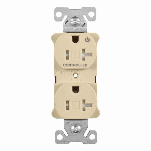 Eaton TR5362CHV Arrow Hart heavy duty industrial specification grade duplex receptacle, Tamper resistant,auto-grounding, Half control, #14-10 AWG, 20A, Flush, 125V, Ivory, Brass, Impact-resistant thermoplastic face,PVC body, 5-20R, 2-pole, 3-wire, ,