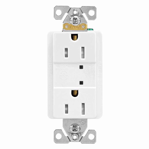 Eaton TR5260WS-SP-L TVSS receptacle, LED indicat, #14 - #10 AWG, 15A, Comm specif, Wall/flush mnt, Bk and sd wire, 840J, 2 recept, -40° to 60°C, Wht, Brs, Strght blade, Hi-impct resist thermpls/nylon, 5-15R, Dplx 756337 756337 Eaton TR5260WS-SP-L TVSS receptacle, LED indicat, #14 - #10 AWG, 15A, Comm specif, Wall/flush mnt, Bk and sd wire, 840J, 2 recept, -40° to 60°C, Wht, Brs, Strght blade, Hi-impct resist thermpls/nylon, 5-15R, Dplx 756337 756337