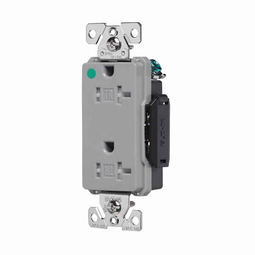 Eaton TR8362B Arrow Hart extra heavy-duty hospital grade decorator duplex receptacle, #14-10 AWG, 20A, Healthcare, Flush, 125V, Back and side, Brown, Brass, Impact-resistant nylon face, PVC body, 5-20R, Duplex, Screw, Glass-filled nylon, Core pack